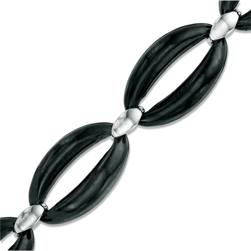 Main Image 1 of Elongated Onyx Bracelet in Sterling Silver - 7.5"