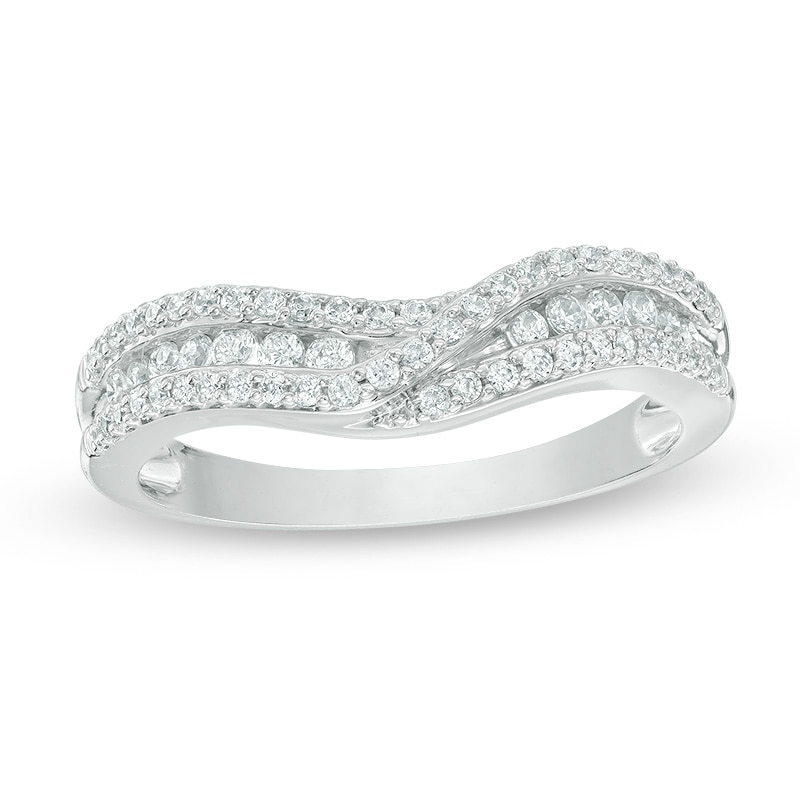 Main Image 1 of 3/8 CT. T.W. Diamond Crossover Contour Band in 14K White Gold