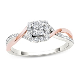 1/2 CT. T.W. Princess-Cut Diamond Square Frame Twist Engagement Ring in 14K Two-Tone Gold