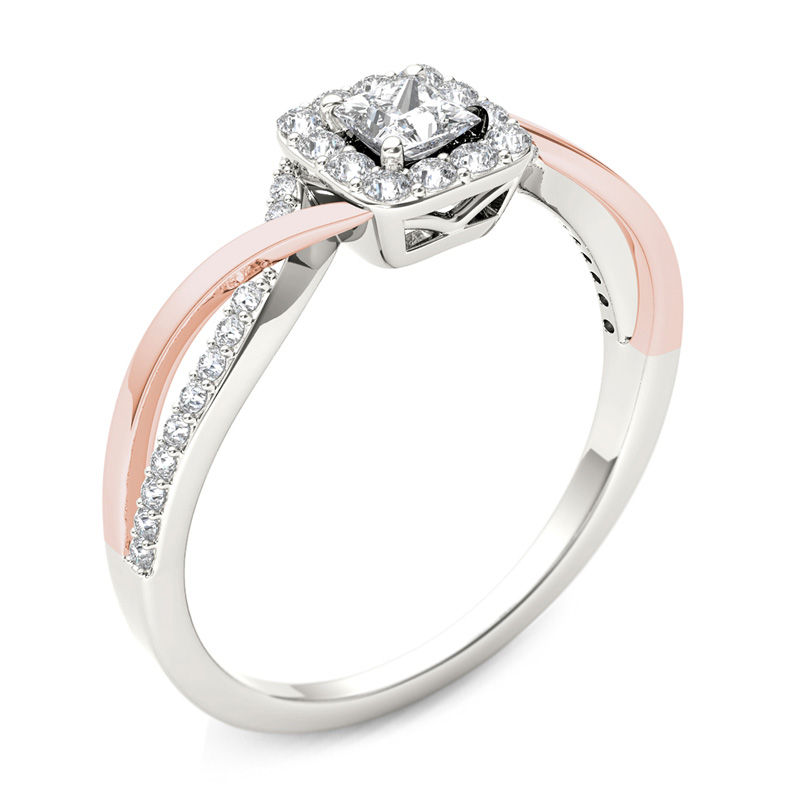 1/2 CT. T.W. Princess-Cut Diamond Square Frame Twist Engagement Ring in 14K Two-Tone Gold