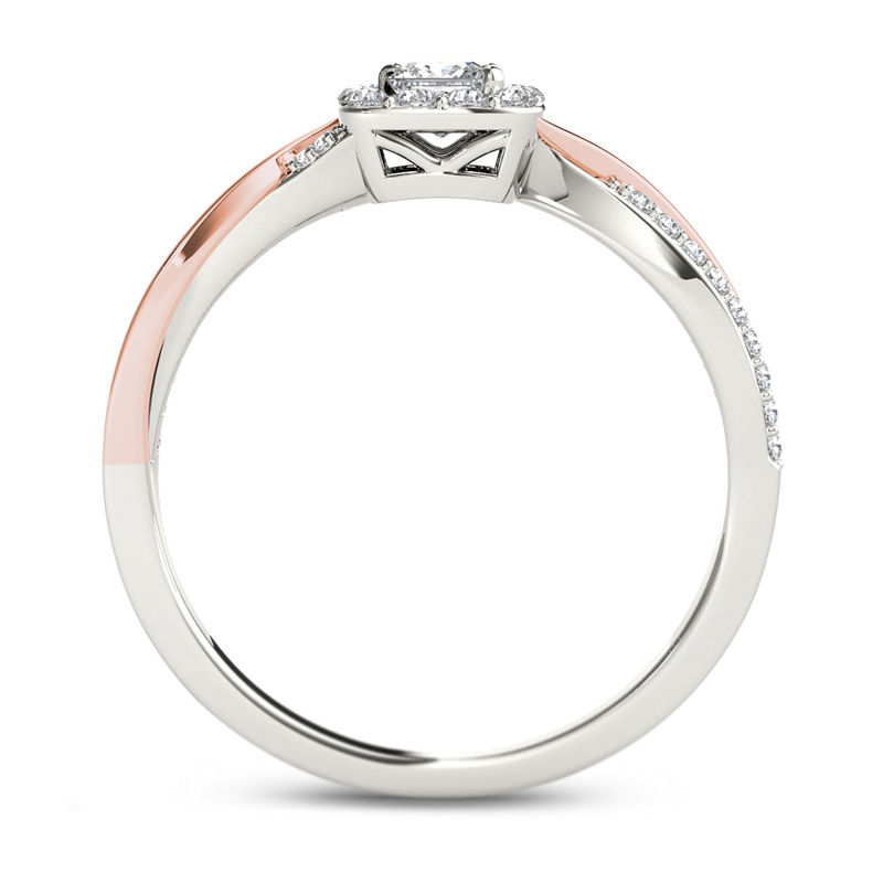 Main Image 3 of 1/2 CT. T.W. Princess-Cut Diamond Square Frame Twist Engagement Ring in 14K Two-Tone Gold