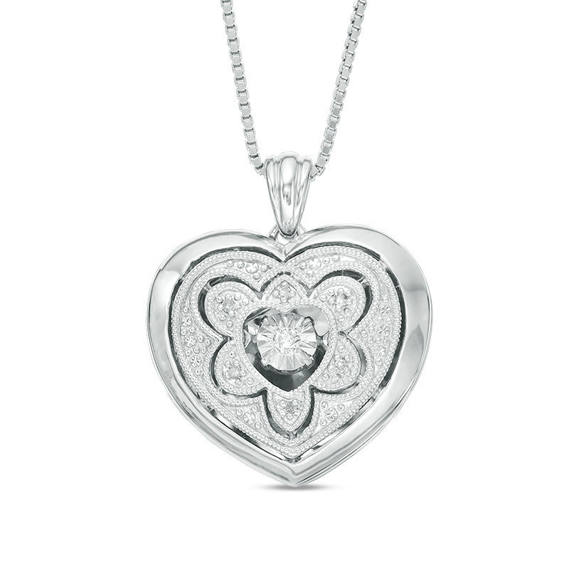 Diamond Accent Vintage-Style Heart Locket in Sterling Silver