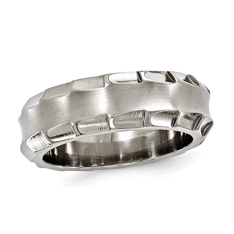 Main Image 1 of Edward Mirell Men's 8.0mm Concave Textured Edge Wedding Band in Titanium