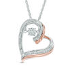 Thumbnail Image 0 of Diamond Accent Tilted Double Heart Pendant in Sterling Silver and 10K Rose Gold