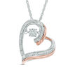 Thumbnail Image 1 of Diamond Accent Tilted Double Heart Pendant in Sterling Silver and 10K Rose Gold