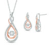 Thumbnail Image 0 of 1/4 CT. T.W. Diamond Infinity Pendant and Earrings Set in Sterling Silver and 10K Rose Gold