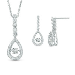 0.45 CT. T.W. Diamond Linear Teardrop Pendant and Drop Earrings Set in 10K White Gold