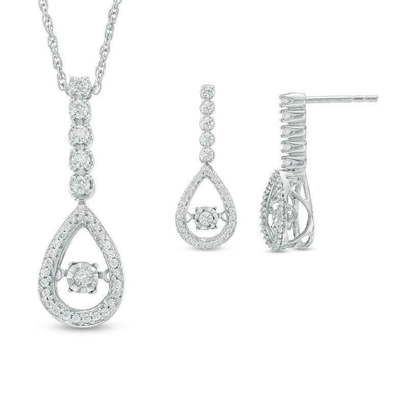 Main Image 1 of 0.45 CT. T.W. Diamond Linear Teardrop Pendant and Drop Earrings Set in 10K White Gold