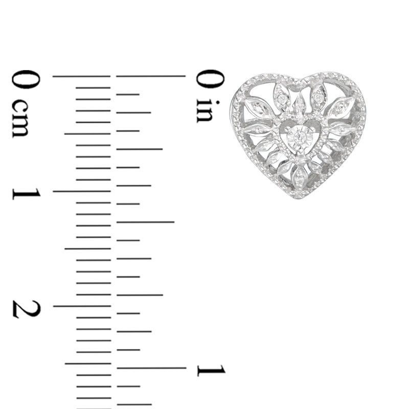 Diamond Accent Heart Starburst Stud Earrings in Sterling Silver