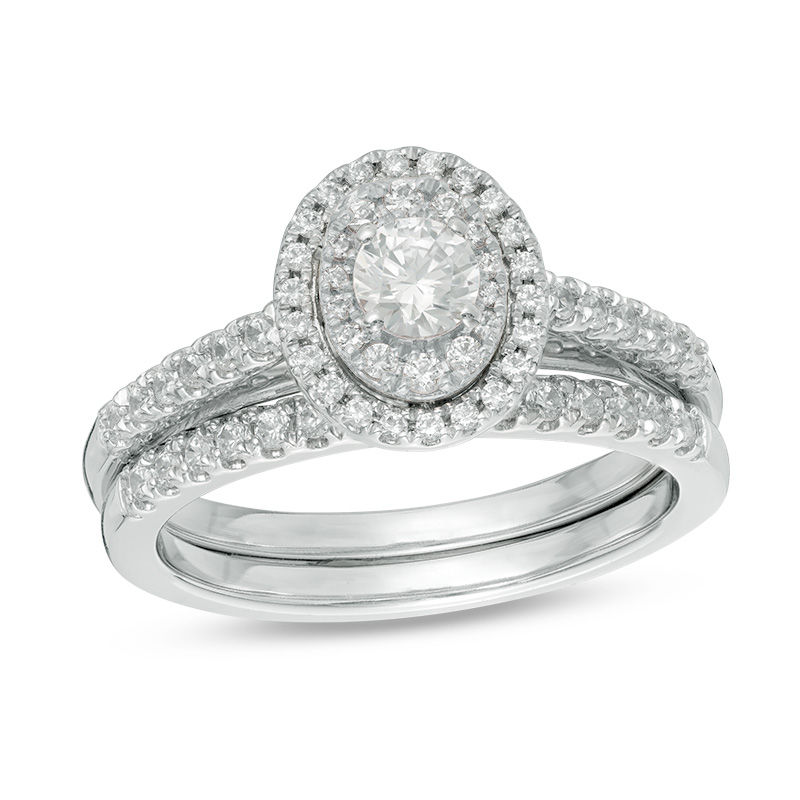 Main Image 1 of 3/4 CT. T.W. Diamond Double Oval Frame Bridal Set in 14K White Gold
