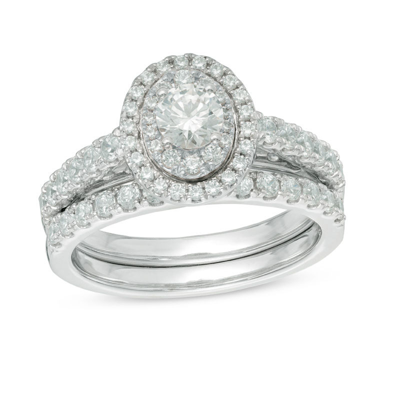 Main Image 1 of 1-1/5 CT. T.W. Diamond Double Oval Frame Bridal Set in 14K White Gold