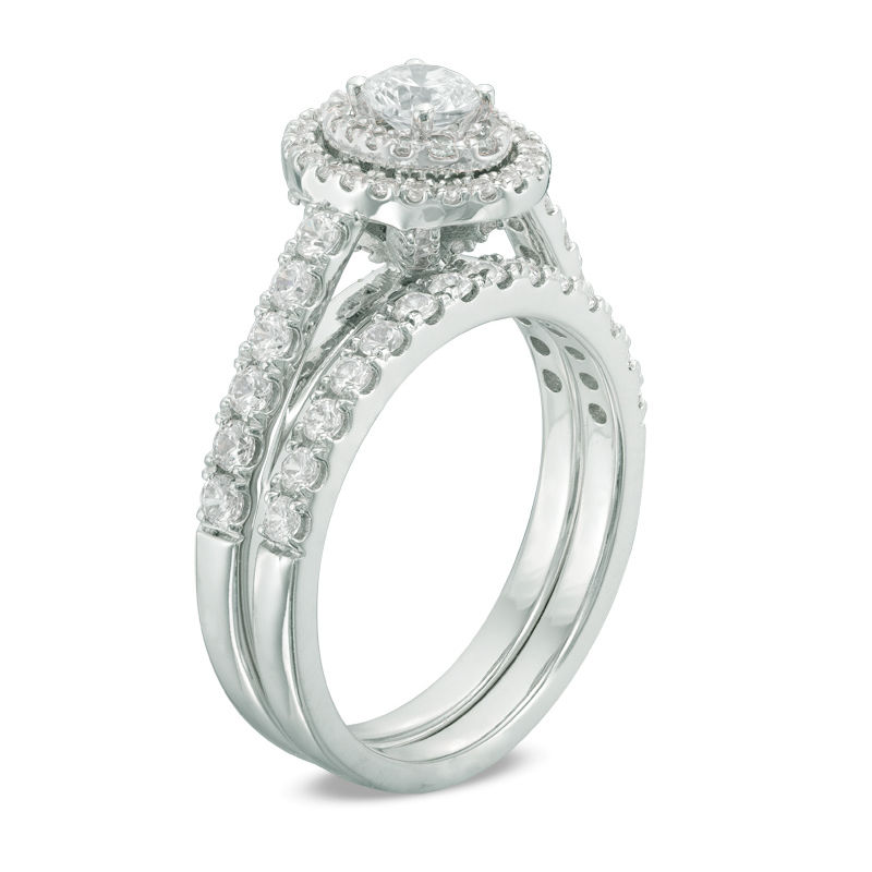 Main Image 2 of 1-1/5 CT. T.W. Diamond Double Oval Frame Bridal Set in 14K White Gold