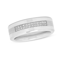 Men's 1/8 CT. T.W. Diamond Two Row Wedding Band in Stainless Steel and Cobalt - Size 10