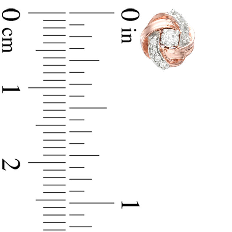 Main Image 2 of 1/8 CT. T.W. Diamond Love Knot Stud Earrings in 10K Rose Gold