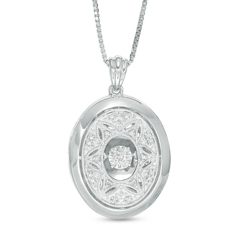 Main Image 1 of 1/8 CT. T.W. Diamond Vintage-Style Oval Locket in Sterling Silver
