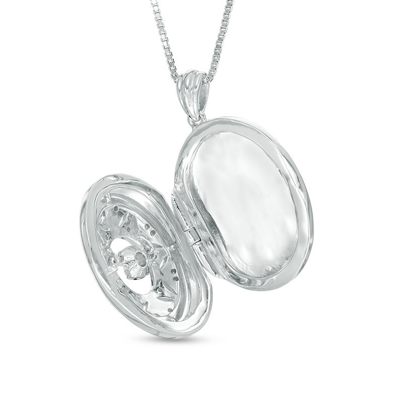 1/8 CT. T.W. Diamond Vintage-Style Oval Locket in Sterling Silver