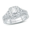 Thumbnail Image 0 of 1 CT. T.W. Diamond Cushion Frame Vintage-Style Bridal Set in 10K White Gold