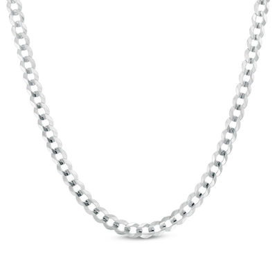 Men's Curb Chain Necklace in Solid 14K White Gold 24&quot