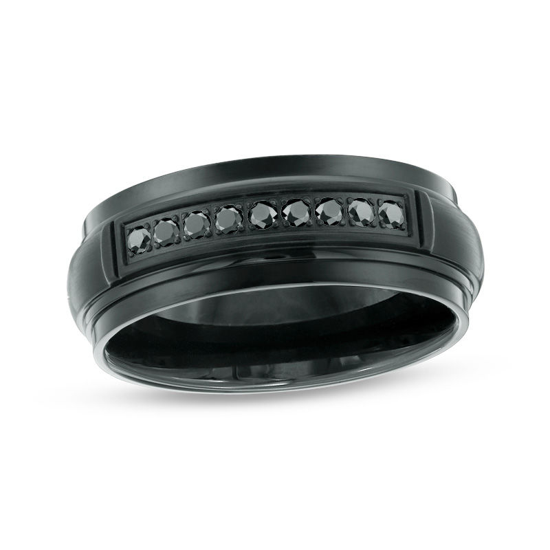 Men's 1/6 CT. T.W Black Diamond Channel Wedding Band in Black IP Stainless Steel