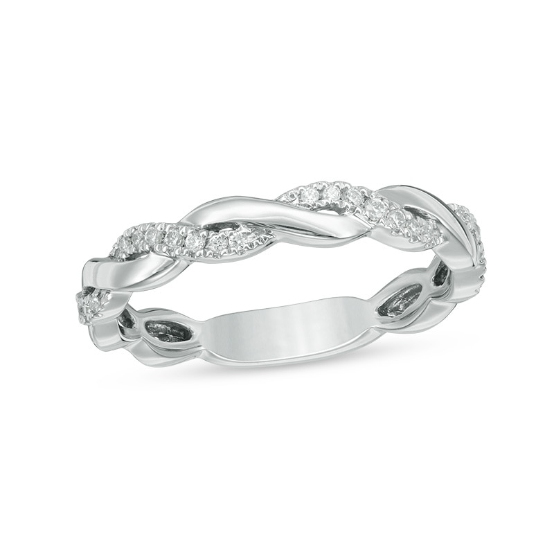 Main Image 1 of 1/8 CT. T.W. Diamond Twist Anniversary Band in 14K White Gold