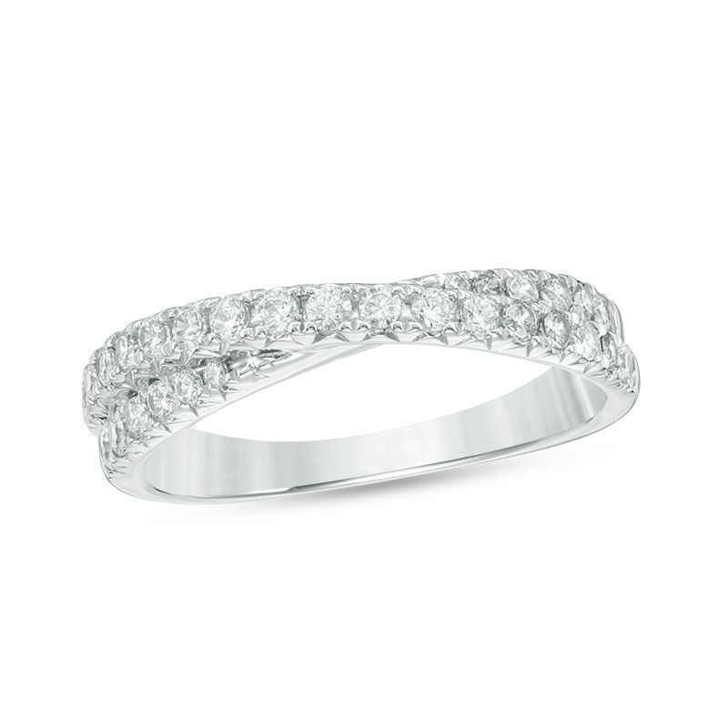 Main Image 1 of 1/2 CT. T.W. Diamond Crossover Anniversary Band in 14K White Gold