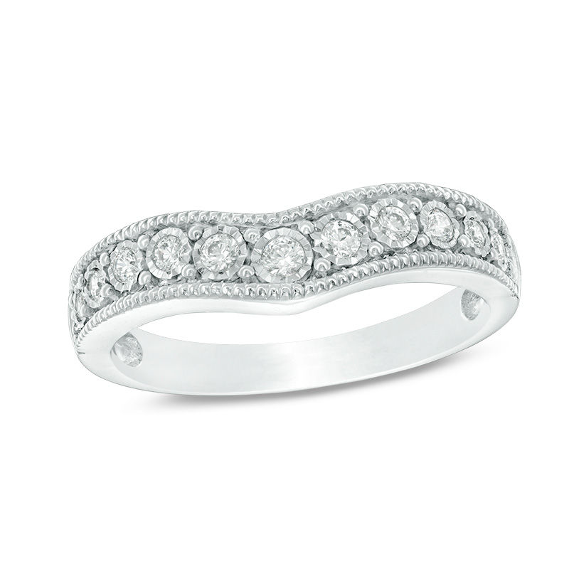 Main Image 1 of 1/4 CT. T.W. Diamond Contour Vintage-Style Wedding Band in 10K White Gold