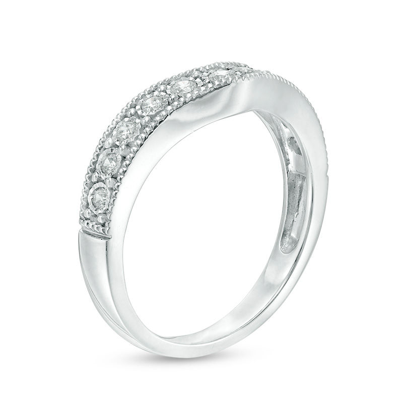 Main Image 2 of 1/4 CT. T.W. Diamond Contour Vintage-Style Wedding Band in 10K White Gold