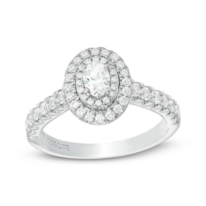 Main Image 1 of Vera Wang Love Collection 3/4 CT. T.W. Oval Diamond Double Frame Engagement Ring in 14K White Gold