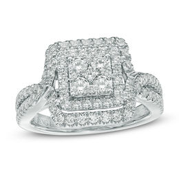 Vera Wang Love Collection 1 CT. T.W. Quad Diamond Double Frame Engagement Ring in 14K White Gold