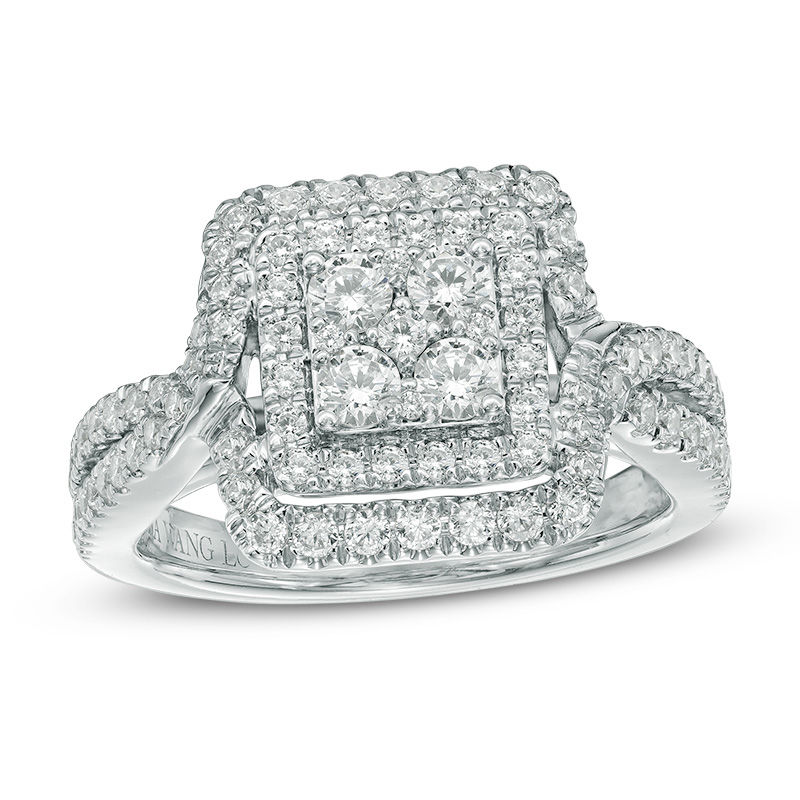 Main Image 1 of Vera Wang Love Collection 1 CT. T.W. Quad Diamond Double Frame Engagement Ring in 14K White Gold