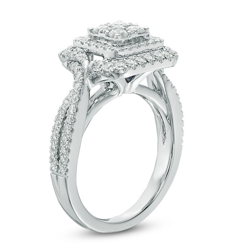 Vera Wang Love Collection 1 CT. T.W. Quad Diamond Double Frame Engagement Ring in 14K White Gold