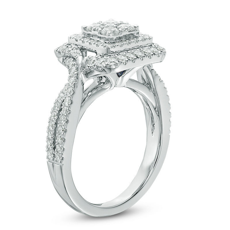 Main Image 2 of Vera Wang Love Collection 1 CT. T.W. Quad Diamond Double Frame Engagement Ring in 14K White Gold