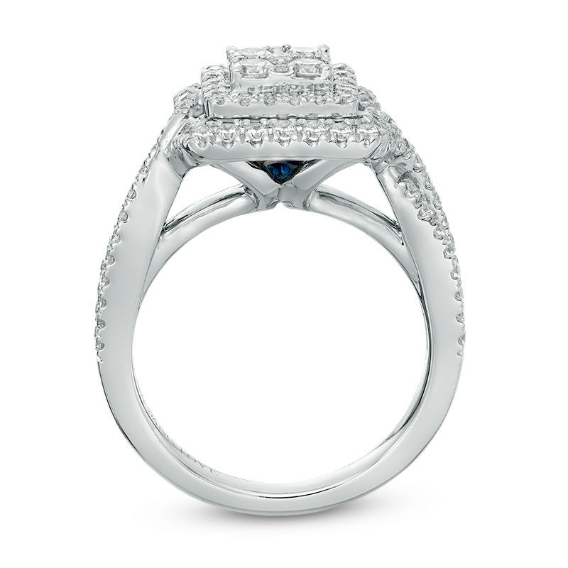 Vera Wang Love Collection 1 CT. T.W. Quad Diamond Double Frame Engagement Ring in 14K White Gold