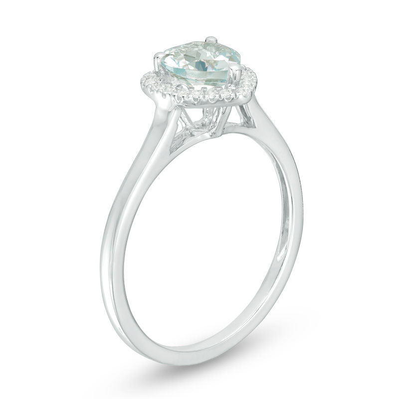 Main Image 2 of 6.0mm Heart-Shaped Aquamarine and Lab-Created White Sapphire Frame Ring in Sterling Silver