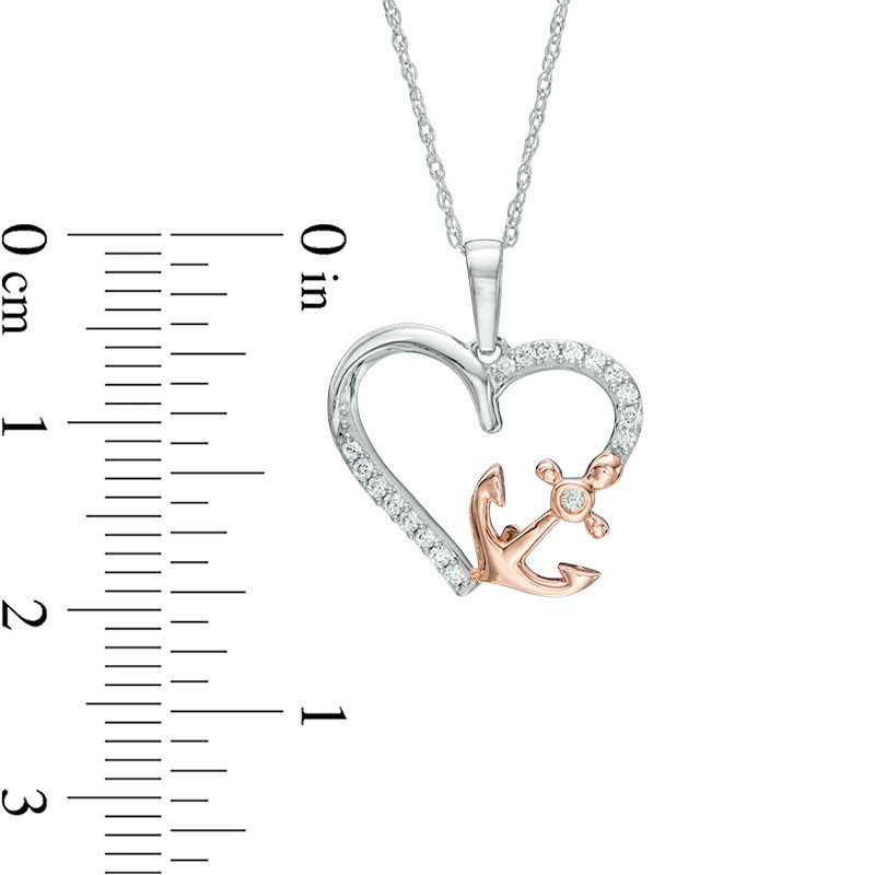 1/10 CT. T.W. Diamond Heart with Side Anchor Pendant in 10K Two-Tone Gold