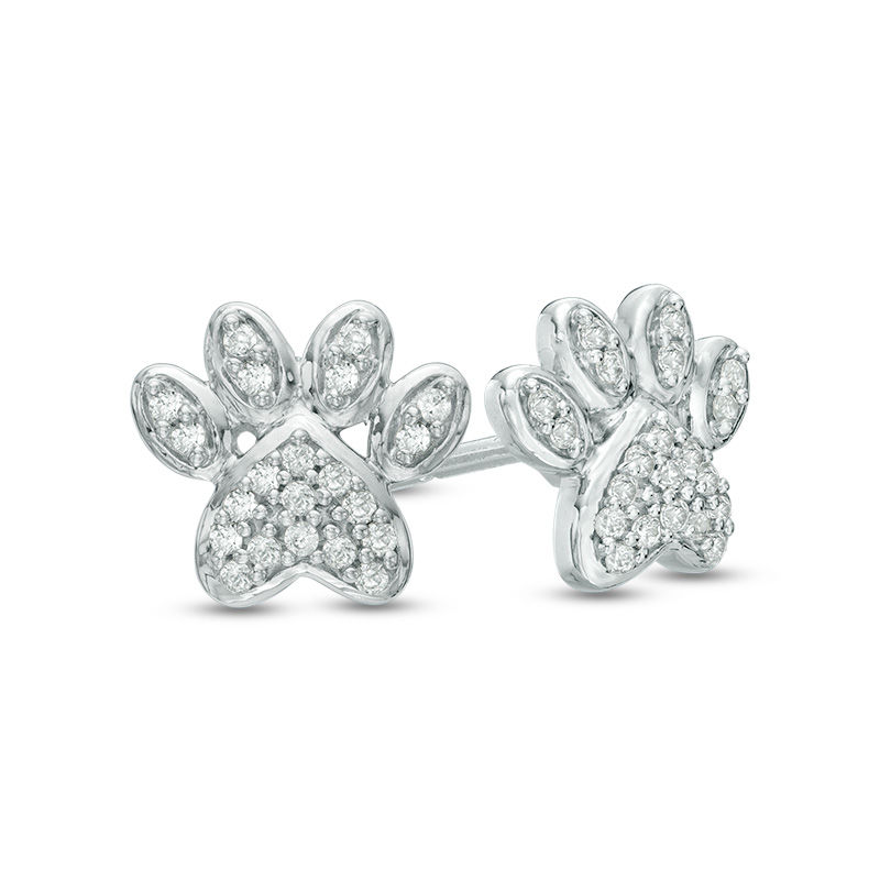 1/10 CT. T.W. Diamond Paw Print Stud Earrings in 10K White Gold