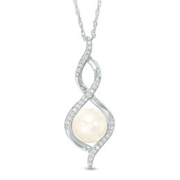 7.0mm Cultured Freshwater Pearl and Diamond Accent Infinity Pendant in Sterling Silver