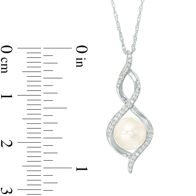 Main Image 2 of 7.0mm Freshwater Cultured Pearl and Diamond Accent Infinity Pendant in Sterling Silver