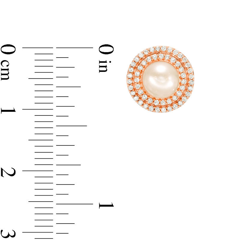Main Image 2 of 6.0mm Freshwater Cultured Pearl and Lab-Created White Sapphire Stud Earrings in Sterling Silver with 14K Rose Gold Plate