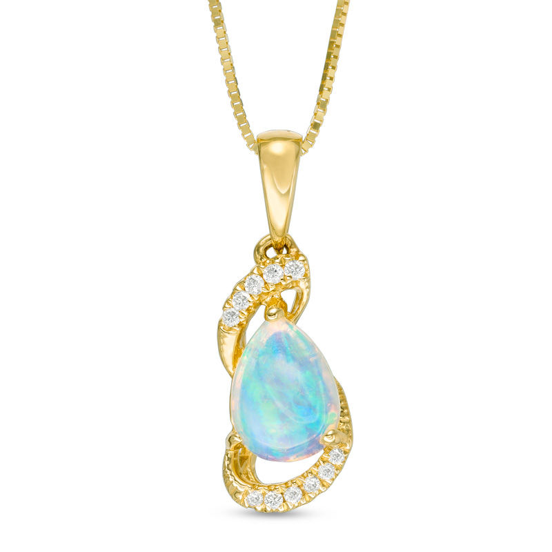 Main Image 1 of Pear-Shaped Opal and Diamond Accent Ribbon Wrapped Pendant in 10K Gold