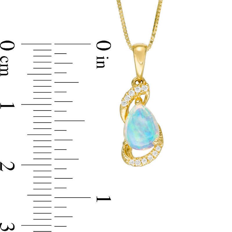 Main Image 2 of Pear-Shaped Opal and Diamond Accent Ribbon Wrapped Pendant in 10K Gold