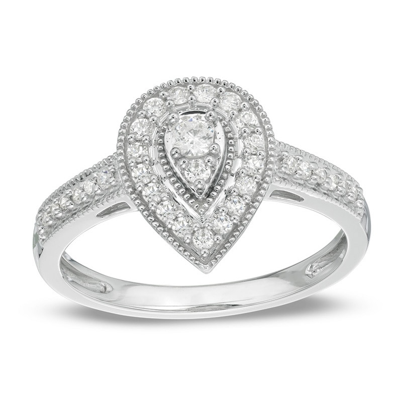 1/3 CT. T.W. Pear-Shaped Multi-Diamond Teardrop Frame Vintage-Style Engagement Ring in 10K White Gold