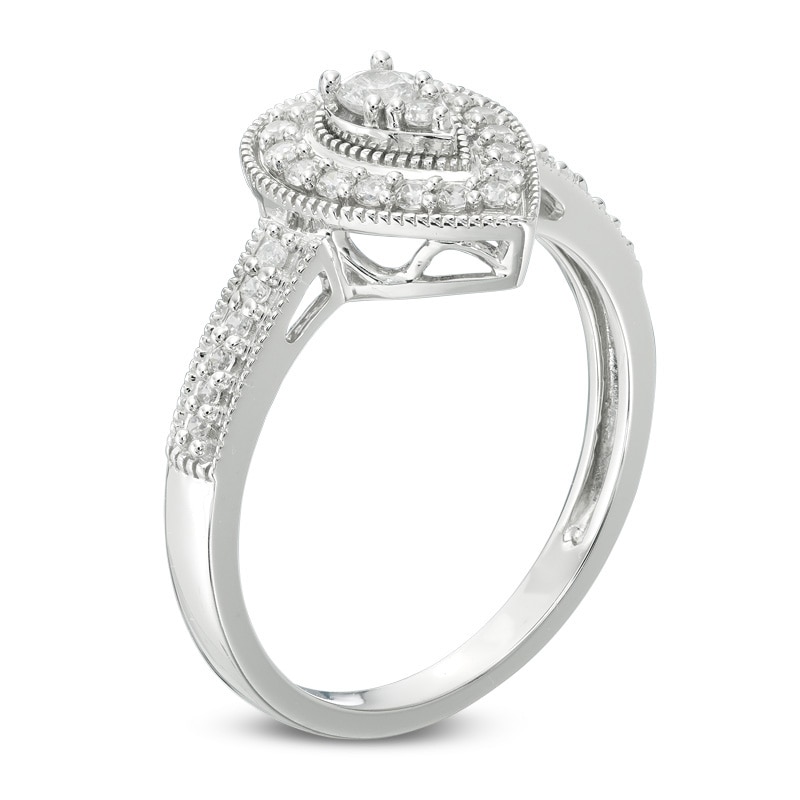 1/3 CT. T.W. Pear-Shaped Multi-Diamond Teardrop Frame Vintage-Style Engagement Ring in 10K White Gold