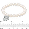 Thumbnail Image 2 of 7.0-8.0mm Freshwater Cultured Pearl and Cubic Zirconia Fleur-de-Lis Charm Stretch Bracelet in Sterling Silver
