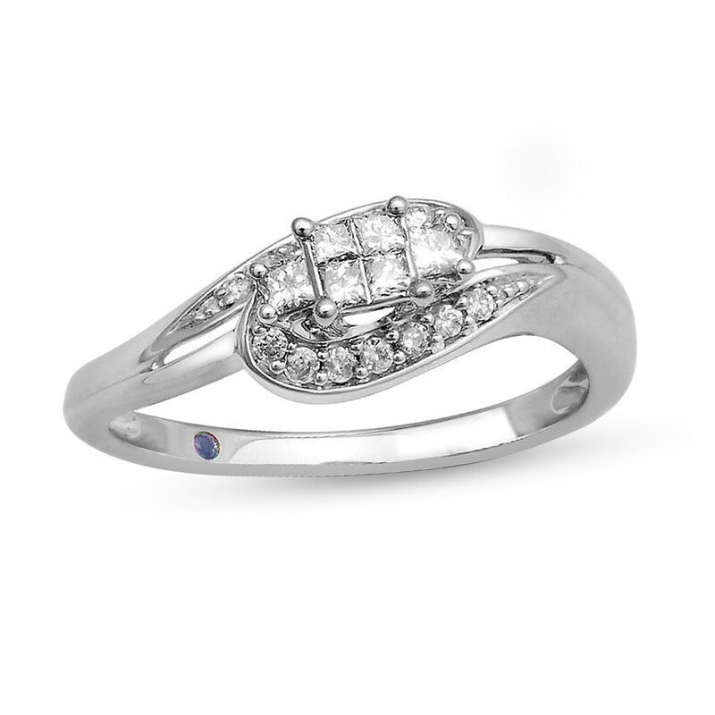 Main Image 1 of 1/4 CT. T.W. Princess-Cut and Round Diamond Curved Bypass Split Shank Engagement Ring in 10K White Gold
