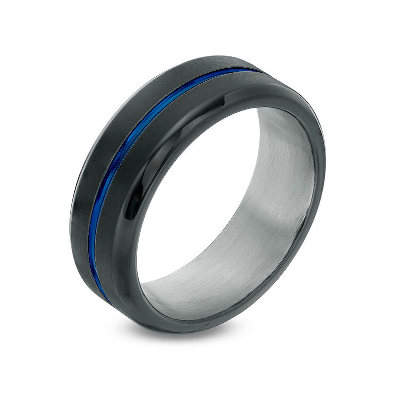 Main Image 2 of Men's 8.0mm Two-Tone IP Stainless Steel Wedding Band - Size 10