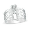 Thumbnail Image 1 of 1/10 CT. T.W. Diamond Three Stone Rectangle Frame Slide Ring in Sterling Silver