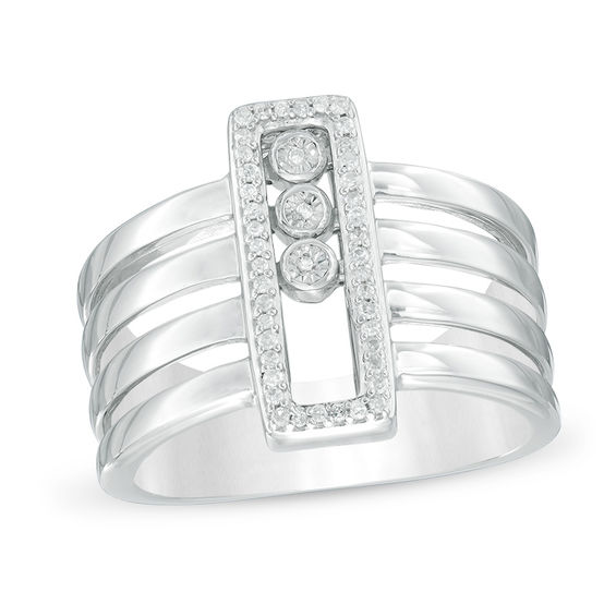 1/10 CT. T.W. Diamond Three Stone Rectangle Frame Slide Ring in