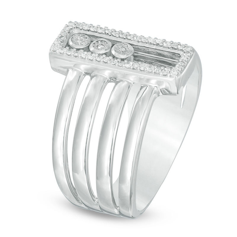 Main Image 2 of 1/10 CT. T.W. Diamond Three Stone Rectangle Frame Slide Ring in Sterling Silver
