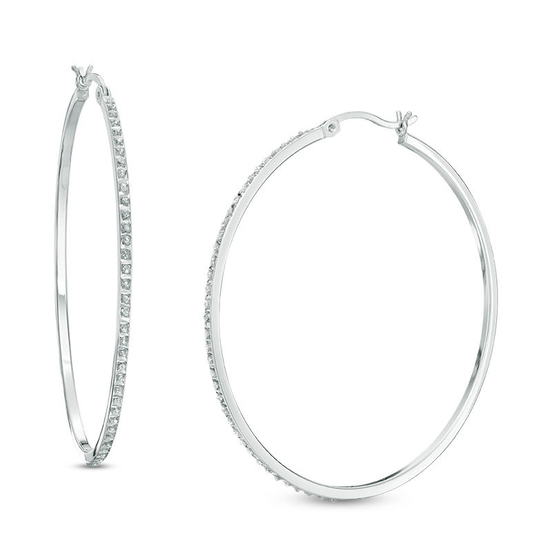 Diamond Fascination™ Large Hoop Earrings in Sterling Silver with Platinum Plate